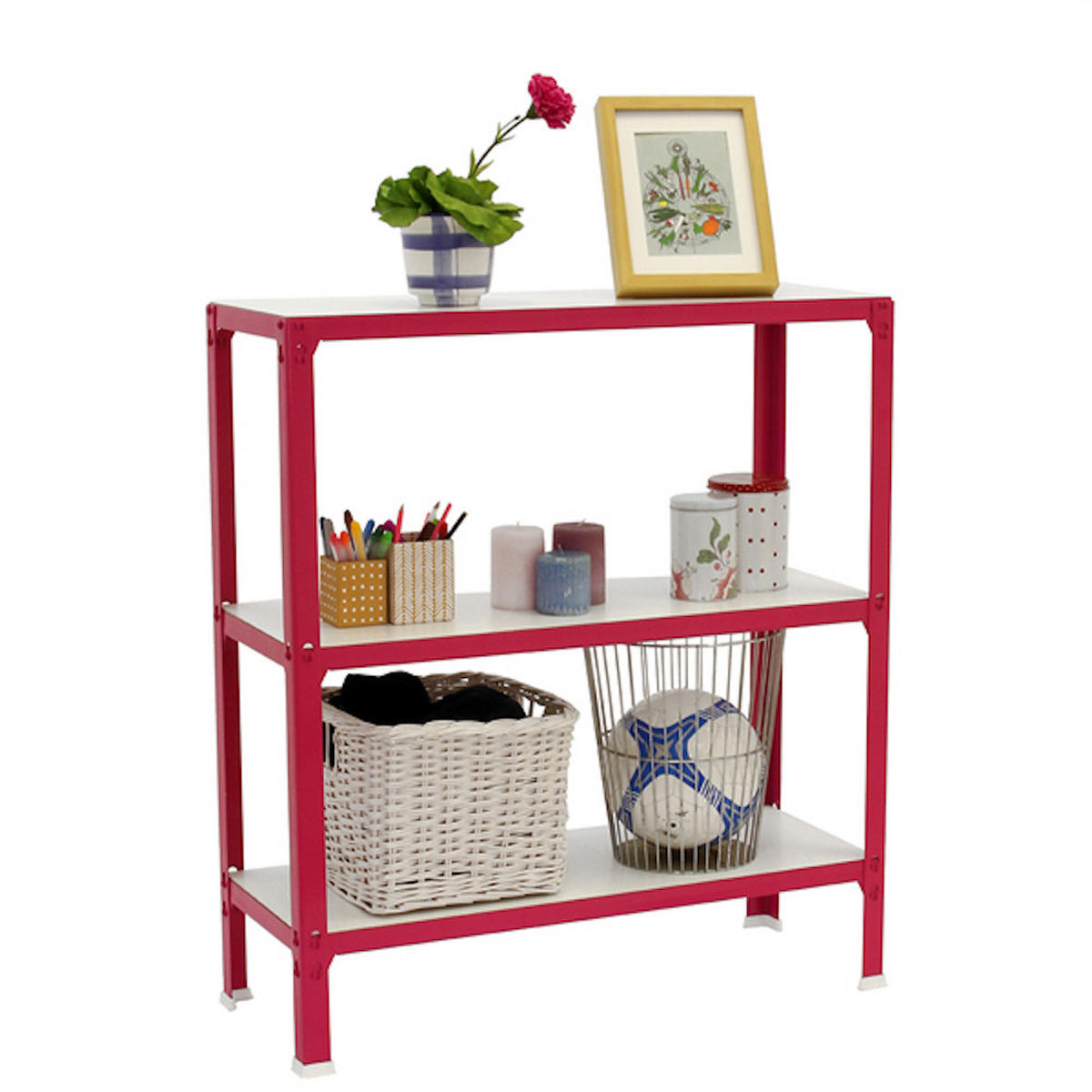 WOHNREGAL LIVING KOALA WOOD mit 3 Fachböden | HxBxT 90x100x30cm | Fachlast 150kg | Rosa/Weiß - Rosa, Metall (100/90/30cm) - PROREGAL