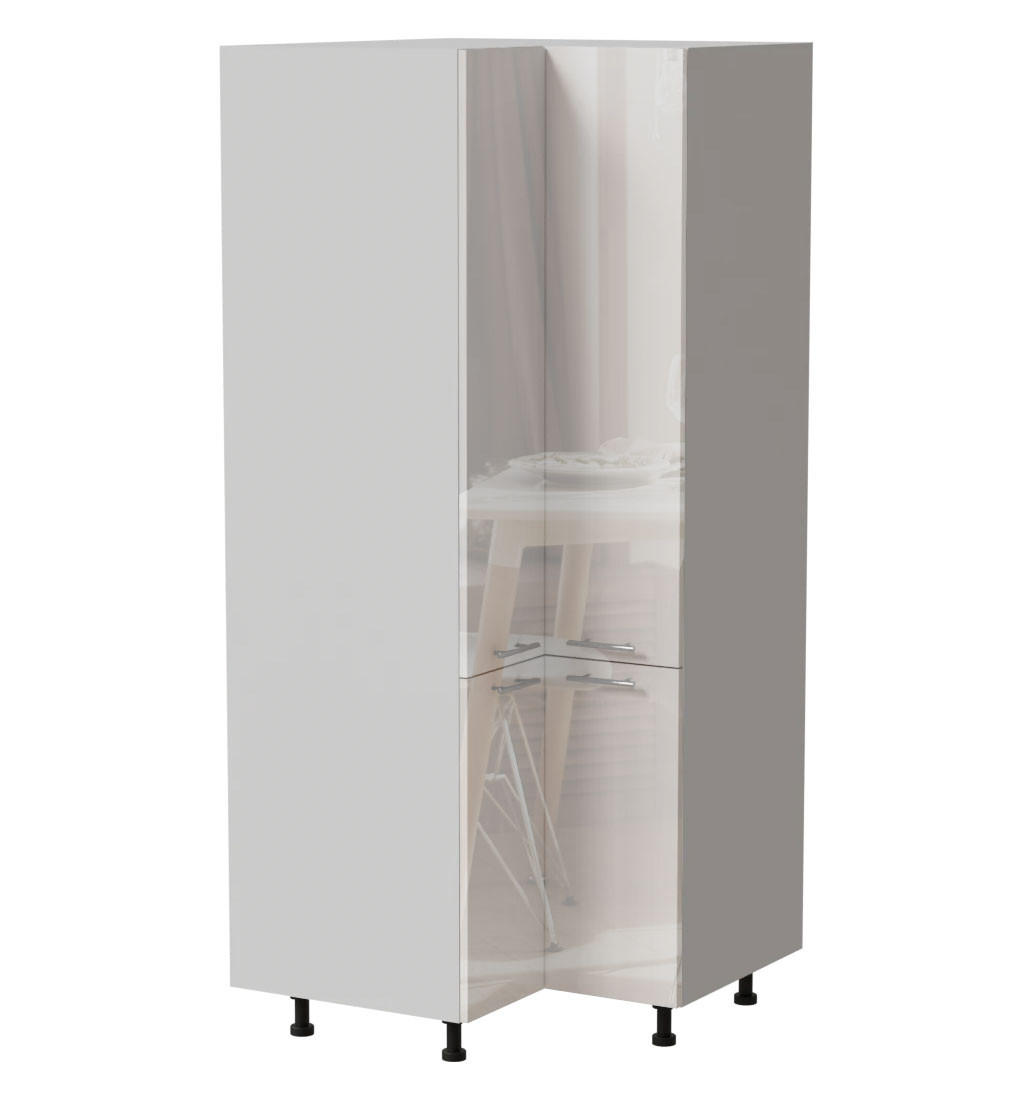 ECKVORRATSSCHRANK Essen D24N/207 Weiß Hochglanz / Weiß Matt 90 / 90 / 207cm - Weiß Hochglanz/Weiß, Holz/Holzwerkstoff (90/207/90cm) - Feldmann-Wohnen