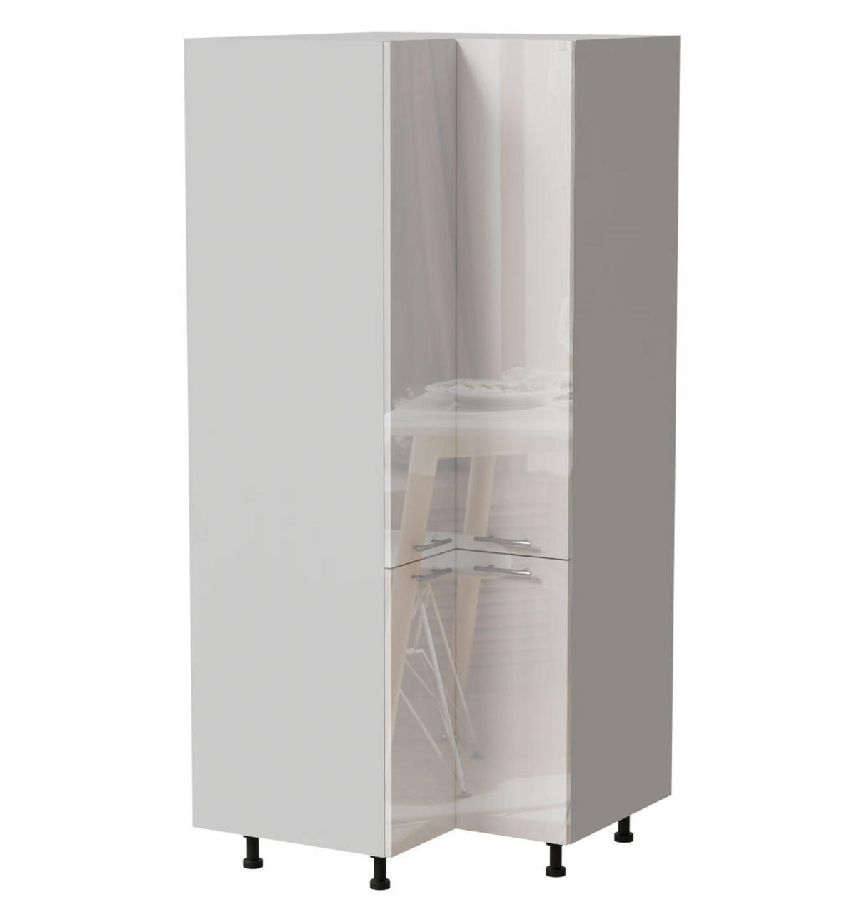 ECKVORRATSSCHRANK Essen D24N/207 Weiß Hochglanz / Weiß Matt 90 / 90 / 207cm - Weiß Hochglanz/Weiß, Holz/Holzwerkstoff (90/207/90cm) - Feldmann-Wohnen