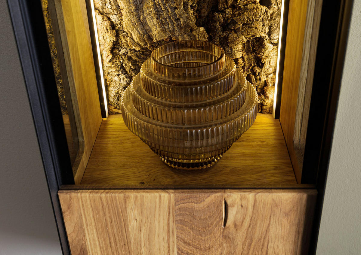 HÄNGEVITRINE Wildeiche 30x30x140 natur geölt STARNBERG #06 - Braun, Holz (30/140/30cm) - Massivmoebel24