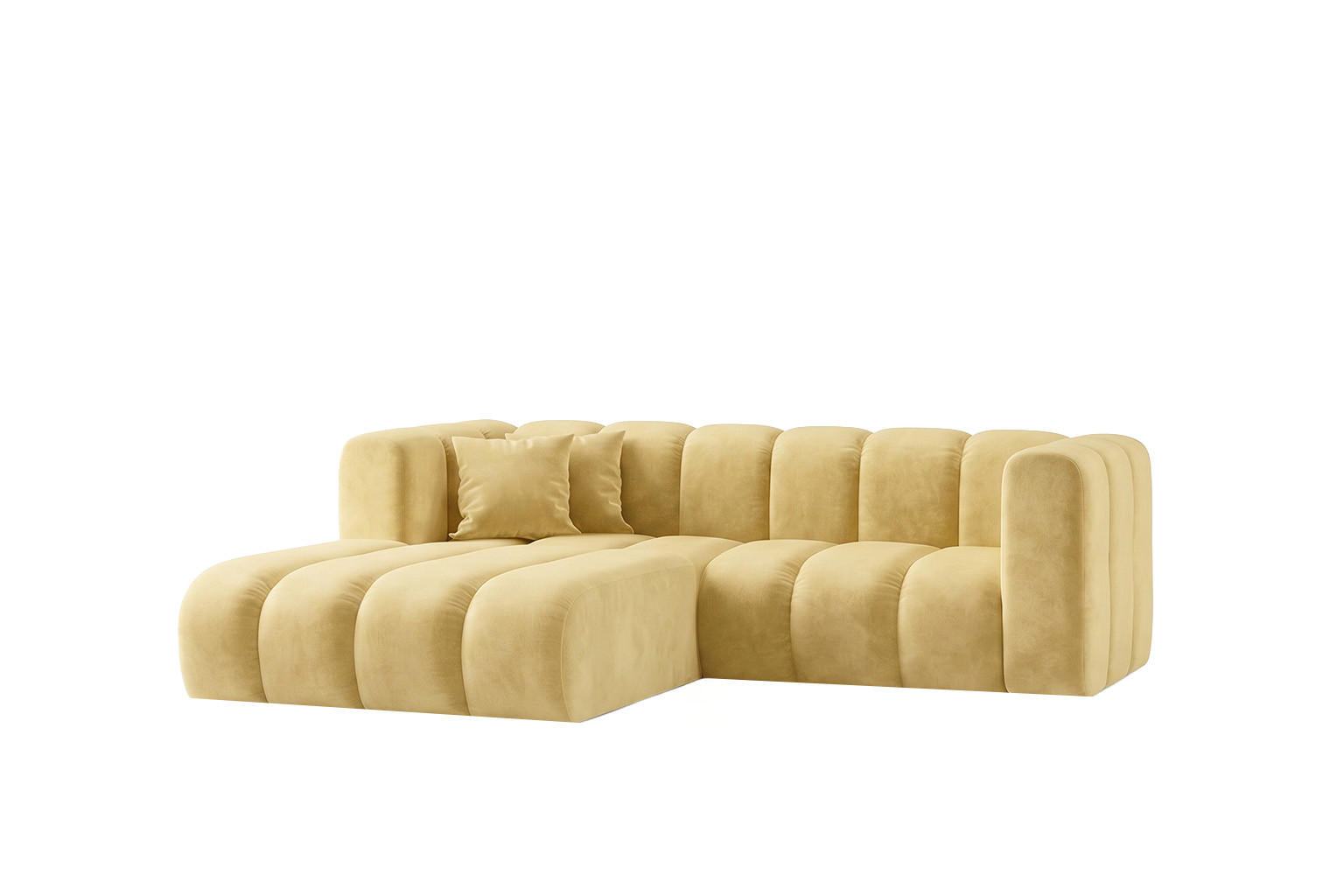 ECKSOFA Modulares In L-Form, Velvet-Stoff Riviera, Buttergelb, Links, GRAND - Hellgelb, Holz (227/179cm) - Kaiser Möbel