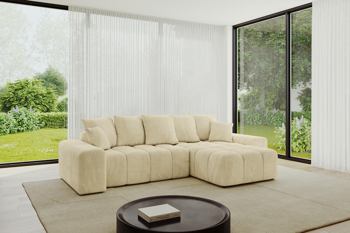 ECKSOFA Ottomane rechts ENIL-L 297x189x68 Beige Velours - Taupe, Holzwerkstoff/Kunststoff (189/297cm) - ALTDECOR