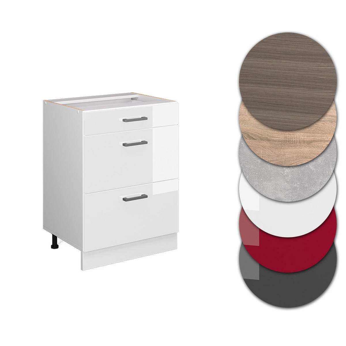 KÜCHENUNTERSCHRANK R-Line Weiß Hochglanz 60 cm mit Schubladen, ohne AP - Weiß Hochglanz/Weiß, Holzwerkstoff (60/81.6/46cm) - Vicco