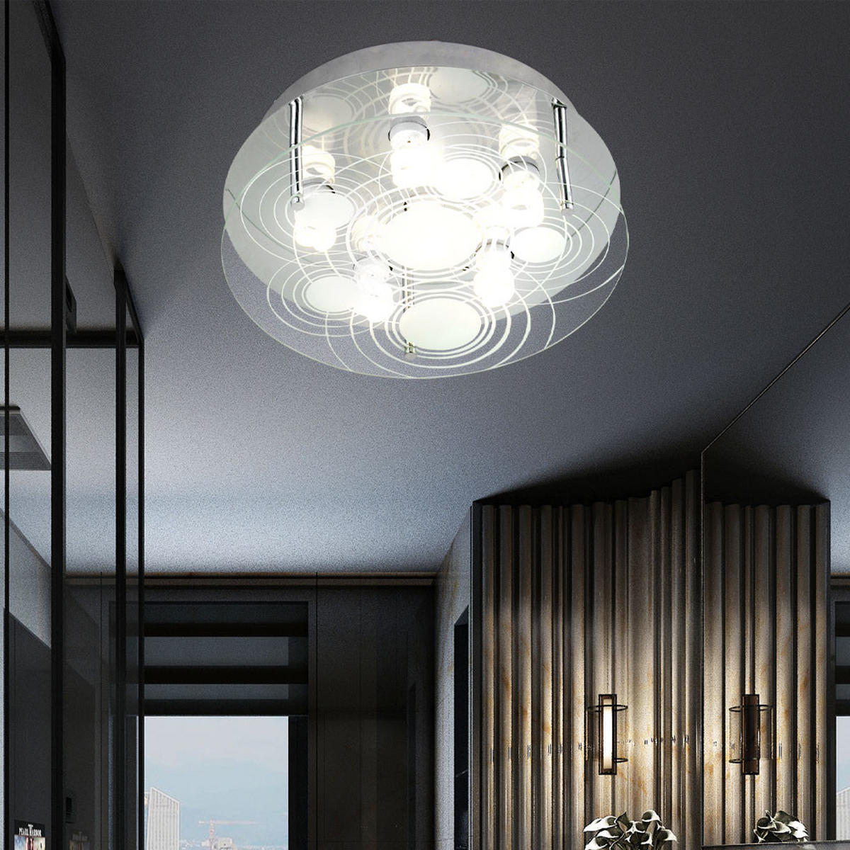 LED DECKENLEUCHTE Glas satiniert Silber - Silberfarben, Glas/Metall (33/33/12.5cm) - Globo Lighting