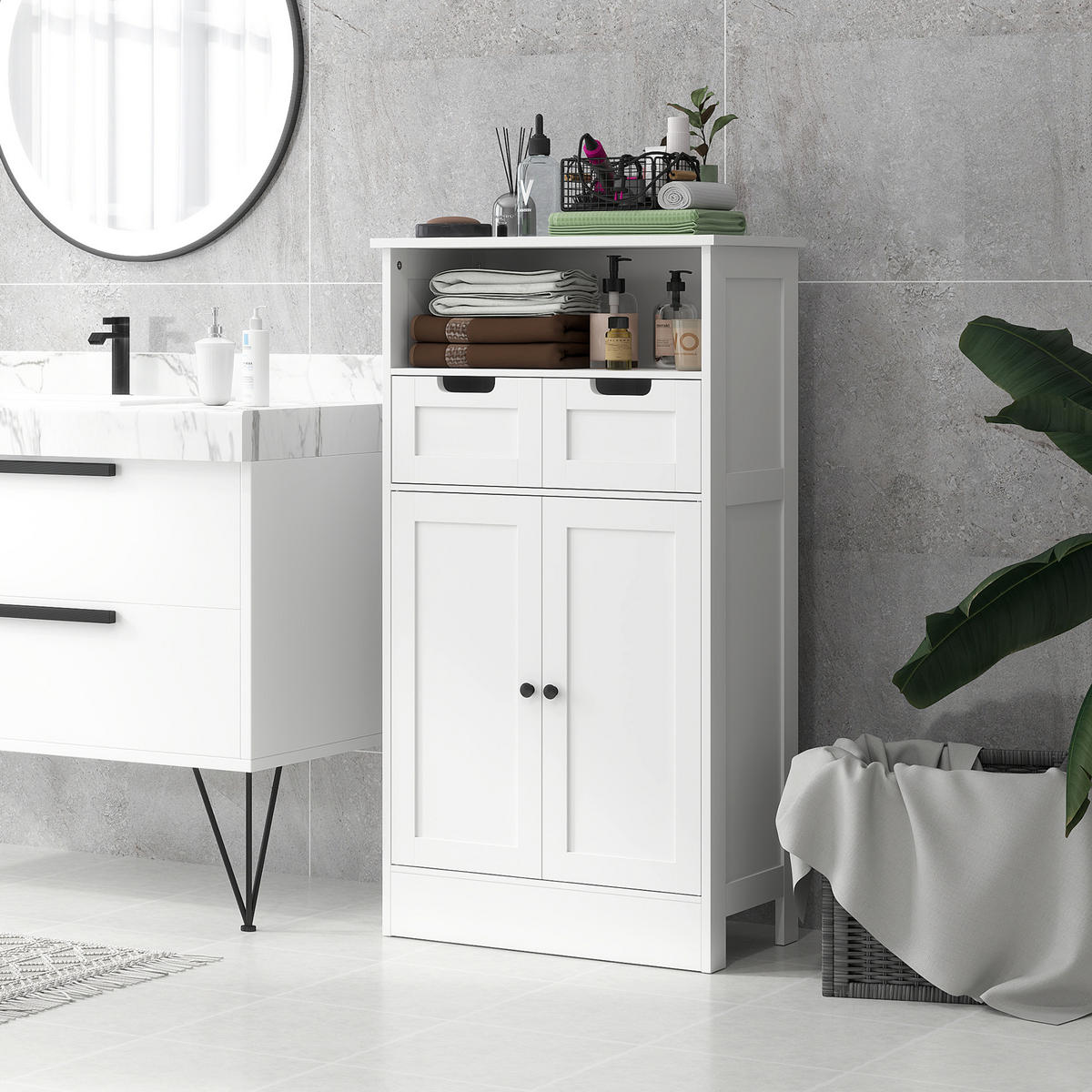 BADEZIMMERSCHRANK, Badeschrank, 60 x 30 x 108,8 cm, Weiß - Weiß, Holzwerkstoff (30/108.8/60cm) - Kleankin