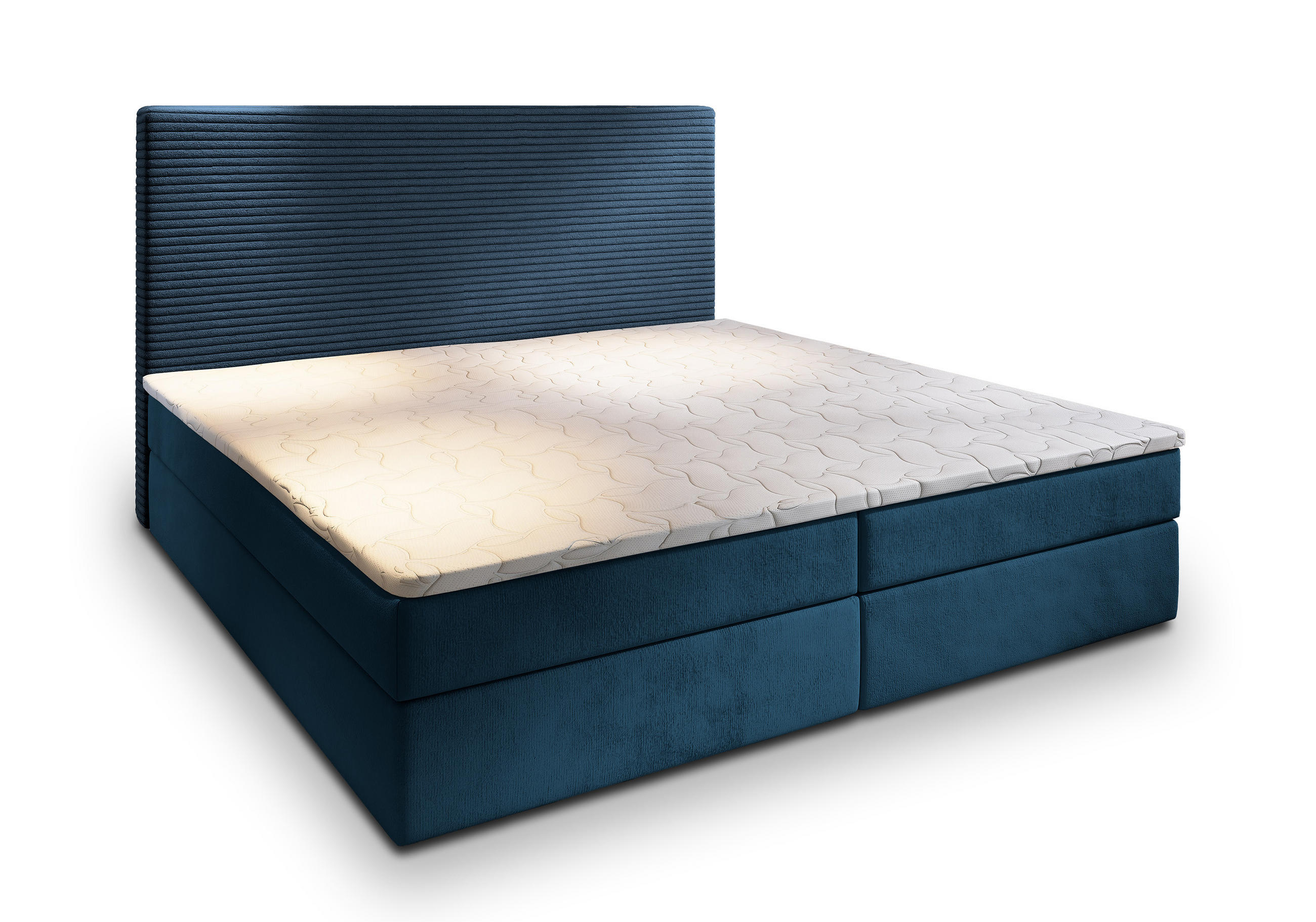 BOXBETT GIARRO 180x200 cm mit Matratze und Topper - Blau - Blau, Holz (180/200cm) - MASSENO