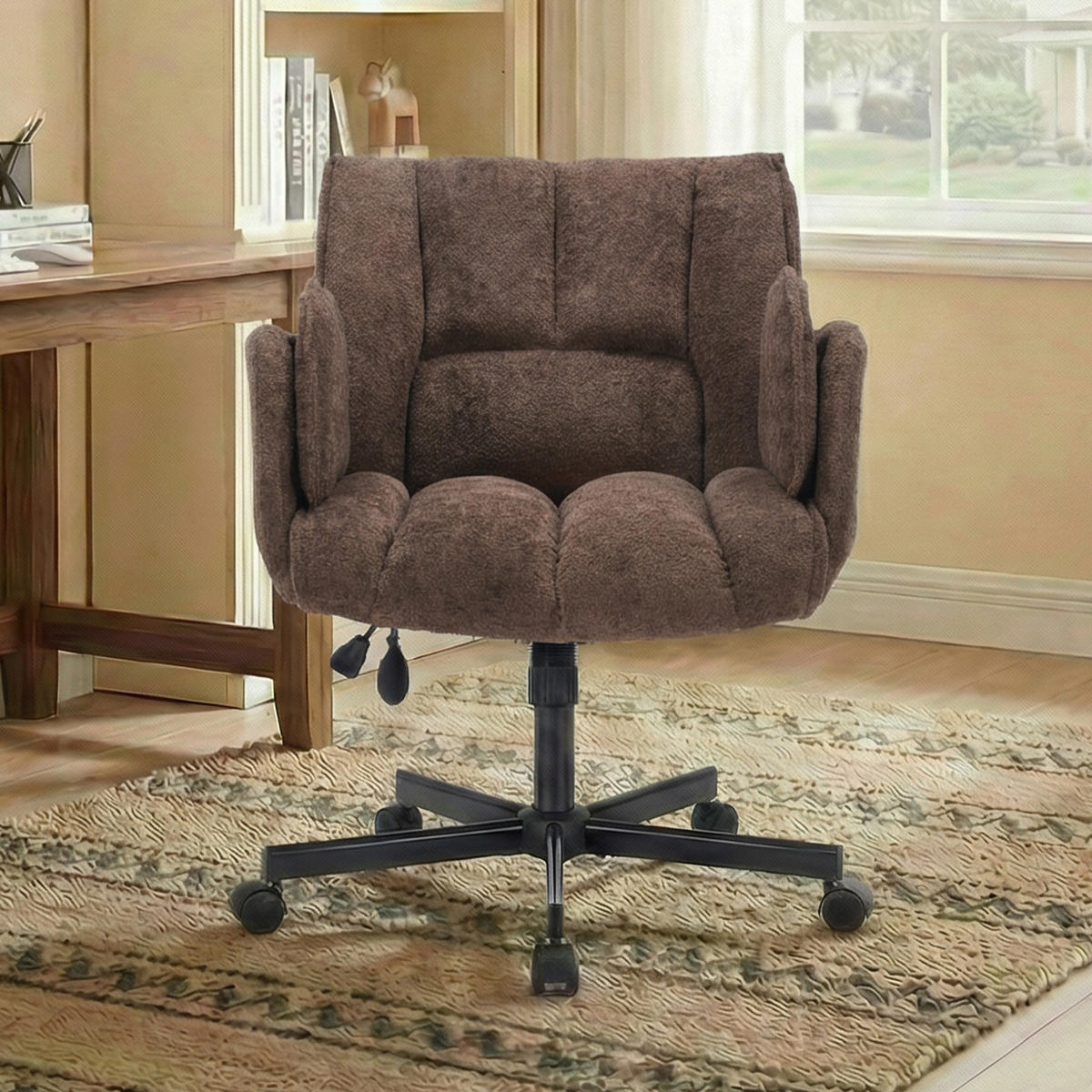 DREHSTUHL DE-40928 mit klappbaren Armlehnen und Lendenluftkissen Kaffee - Braun, Metall (60/86/68cm) - ComfortXL