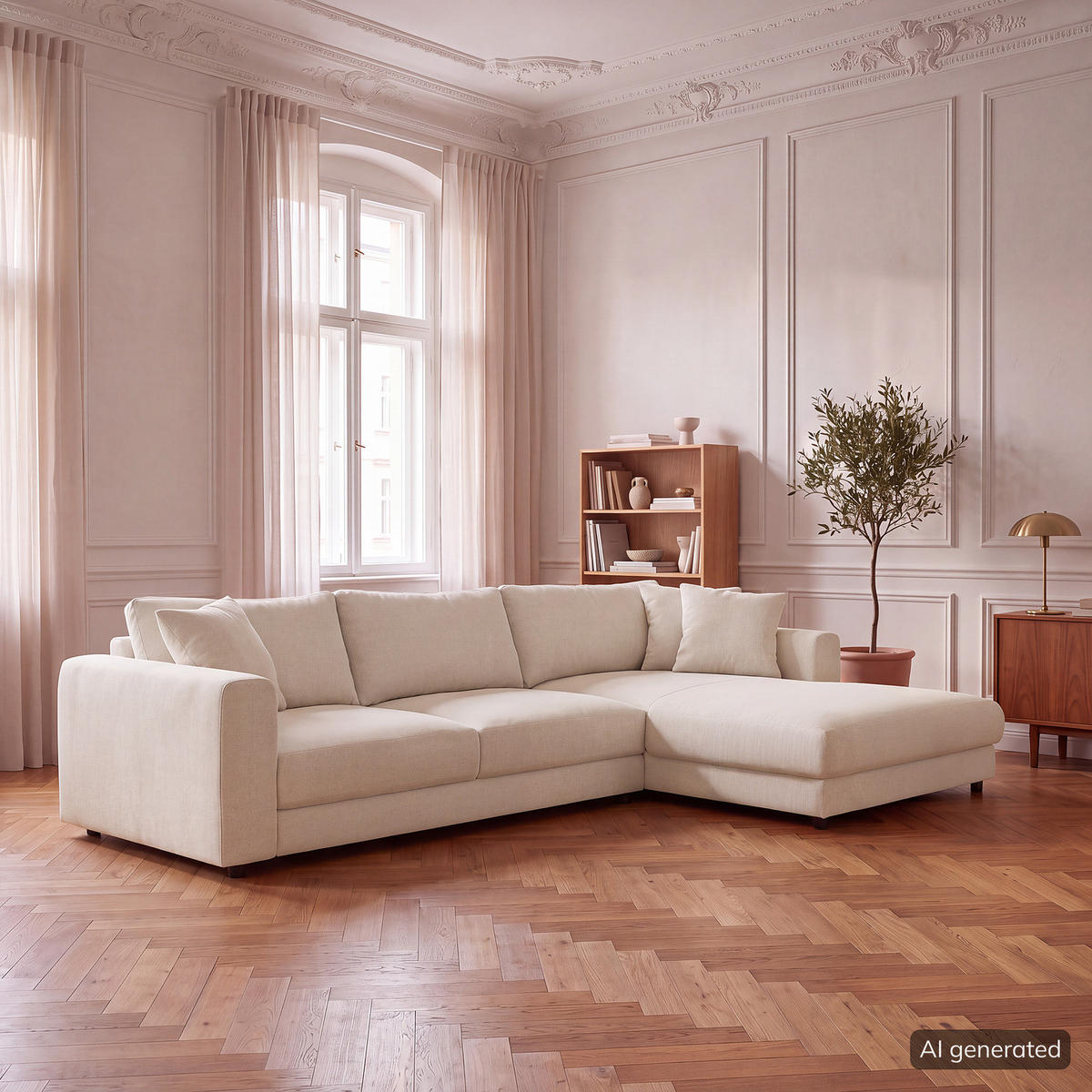 ECKSOFA mit Longchair - Beige/Schwarz, Holz/Kunststoff (286/183cm) - home24