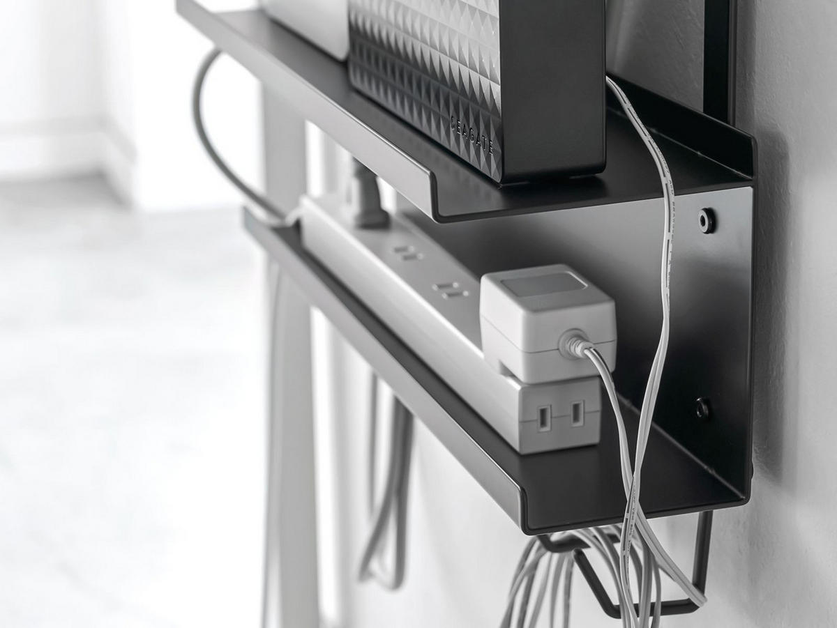KABEL-ORGANIZER Smart schwarz 40/43/11 cm für den Schreibtisch - Schwarz, Metall (11/40/43cm) - Yamazaki