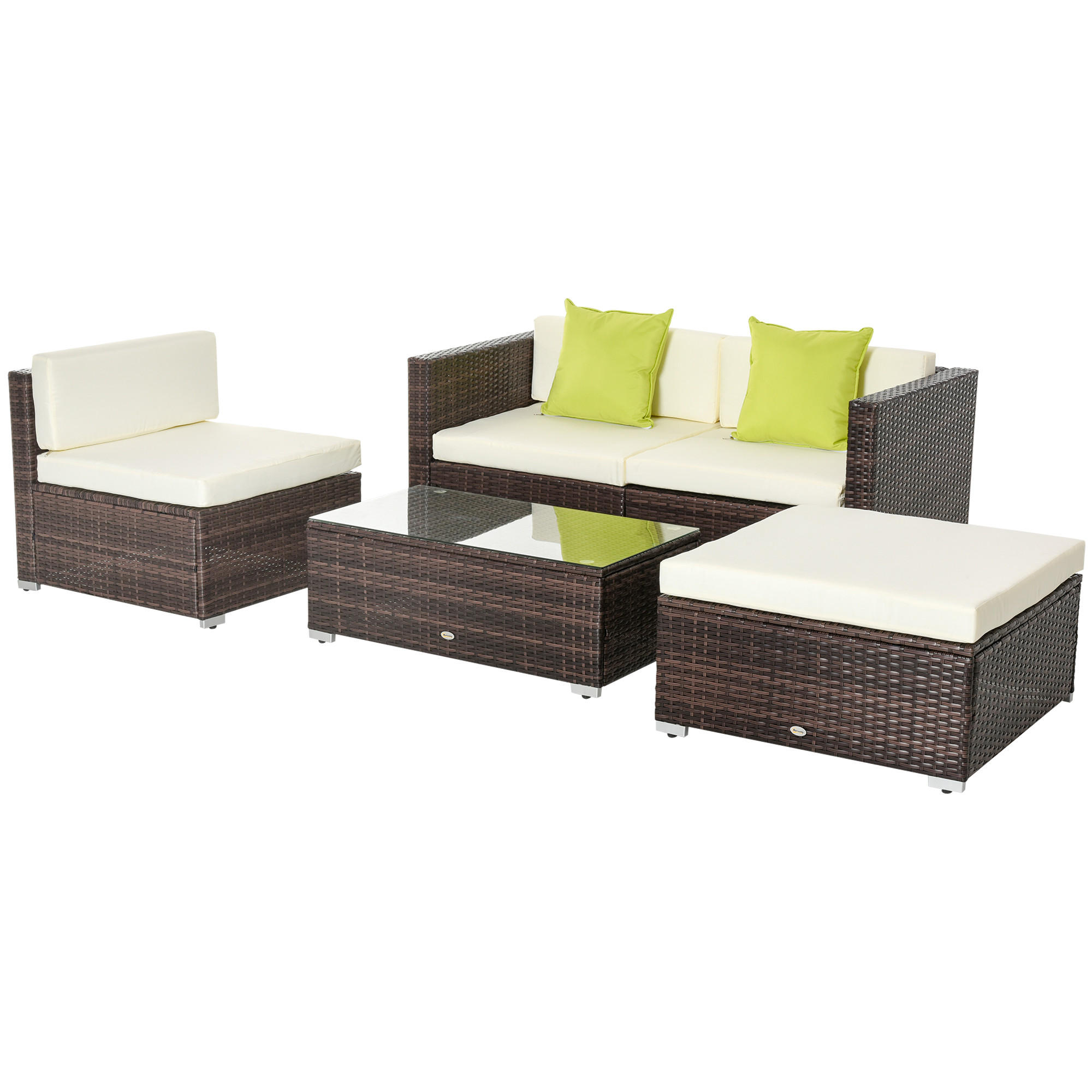 GARTENMÖBEL-SET mit Beistelltisch Kissen Braun - Braun, Kunststoff - Outsunny