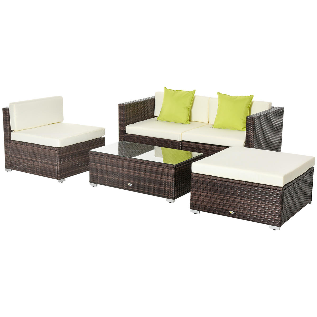 GARTENMÖBEL-SET mit Beistelltisch Kissen Braun - Braun, Kunststoff - Outsunny