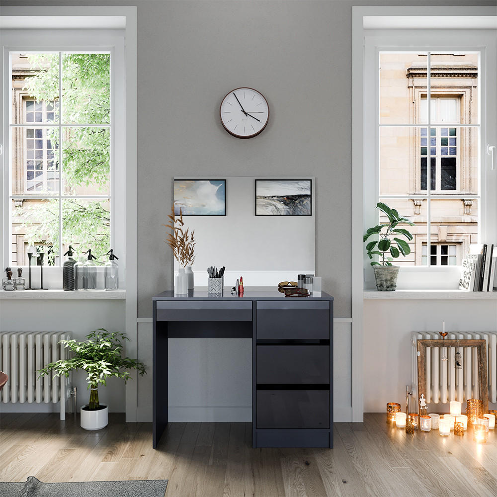 SCHMINKTISCH Sherry Anthrazit 90 cm mit Spiegel - Anthrazit, Holzwerkstoff (90/75/40cm) - Vicco