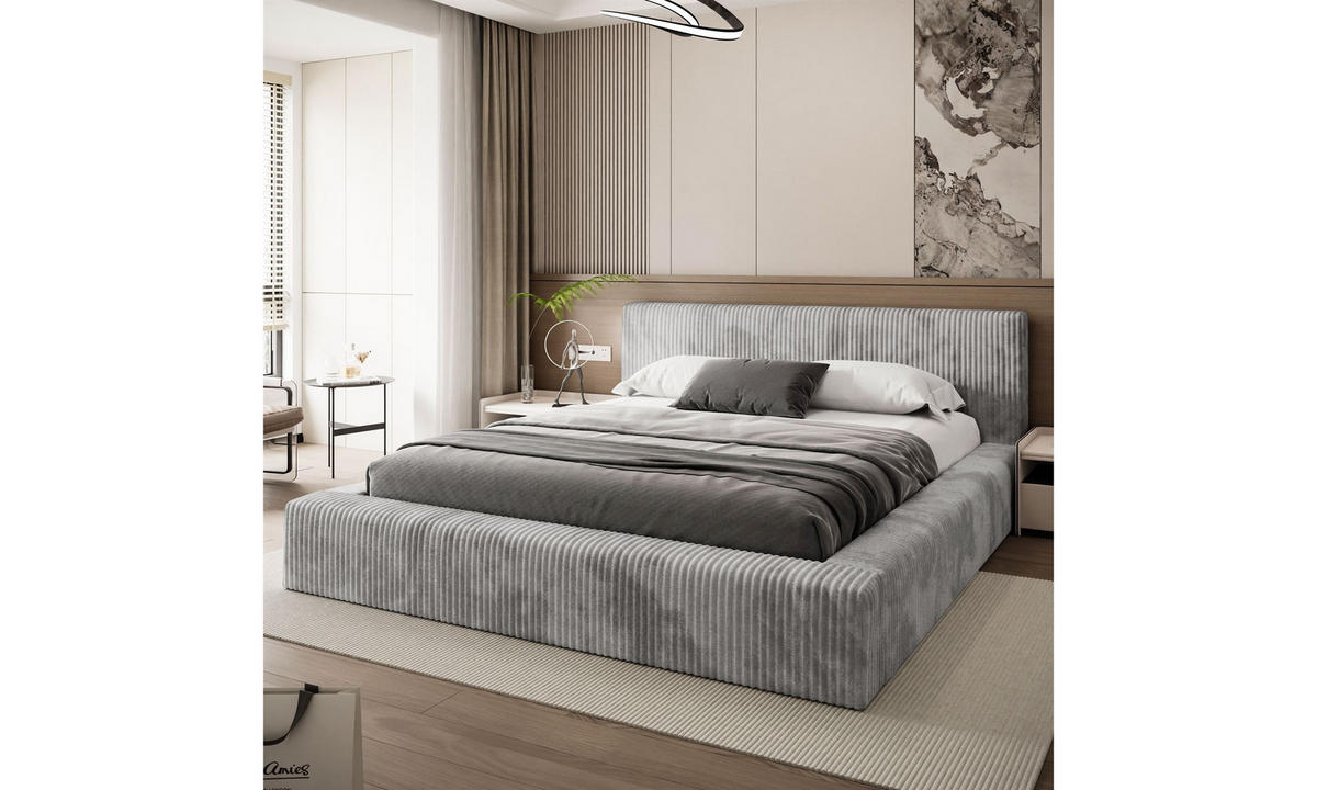 POLSTERBETT TILIA LUX 160x200 cm Tilia 86, 34 Holzlatten, Kopfteil 95 cm - Hellgrau, Textil (160/200cm) - Lookway