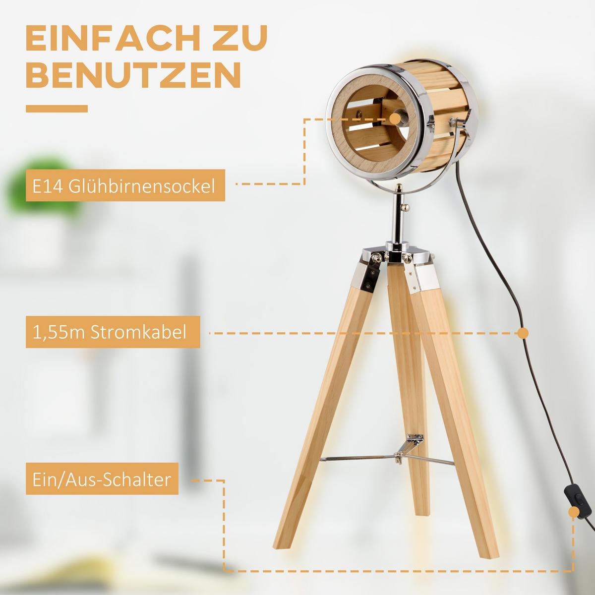 TISCHLEUCHTE, Tischlampe, Stahl, Natur - Multicolor, Metall (30/30/68cm) - HOMCOM
