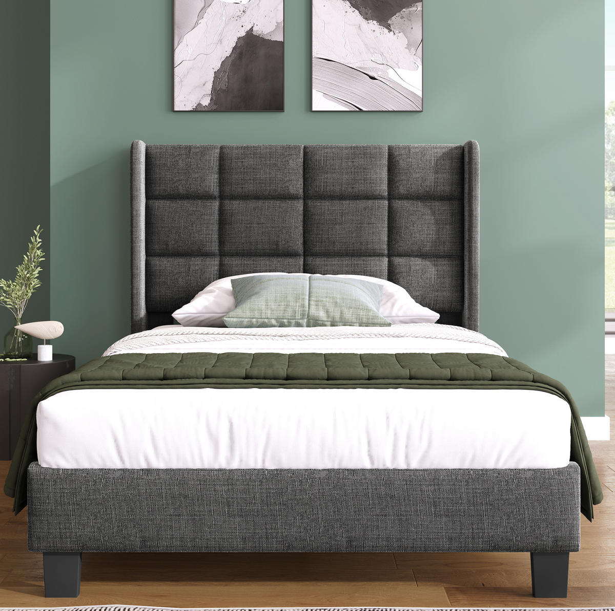 POLSTERBETT 90/200 cm in Grau mit gepolstertem Kopfteil inkl. Lattenrost - Grau, Textil (90/200cm) - BEAOK