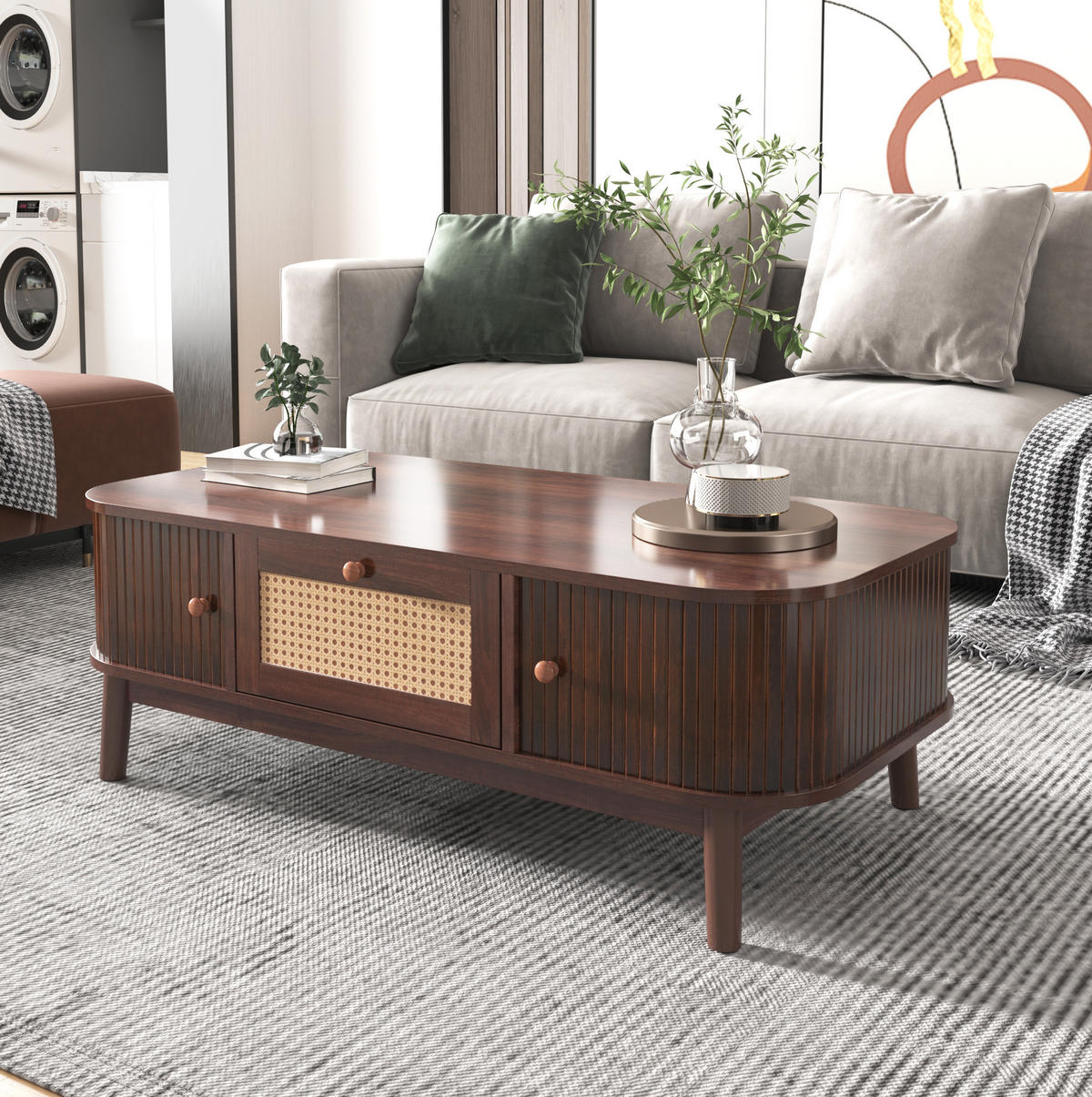 COUCHTISCH aus MDF 110x55x38,5 cm in Natur mit Stauraum - Naturfarben, Holzwerkstoff (110/55/38.5cm) - Modfu
