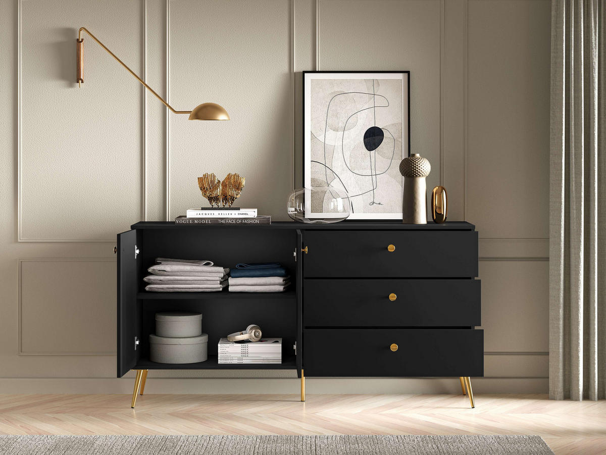 KOMMODE – 160 cm – Eljot – Schwarz - Schwarz, Holzwerkstoff (160/85/40cm) - hi-markt