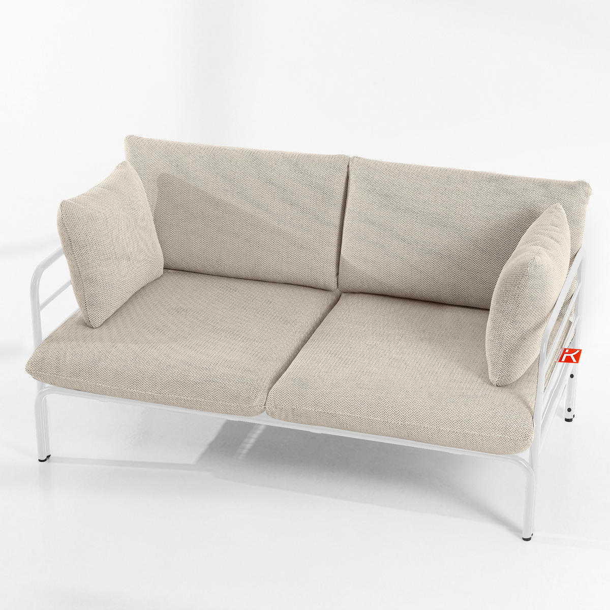 GARTENMÖBELSET RAMBE 4-tlg. 1x Tisch 2x Sessel 1x Sofa 2-Sitzer, mit Kissen, LOFT-STIL, Weiß - Beige/Weiß, Glas/Textil - KONSIMO®