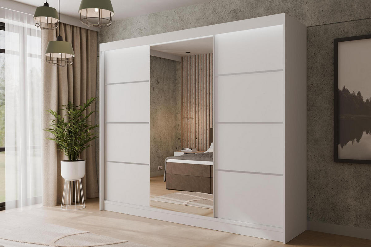 KLEIDERSCHRANK PAOKI mit LED - 250 cm - Weiß - Weiß, Holzwerkstoff (250/215/61cm) - ALTDECOR