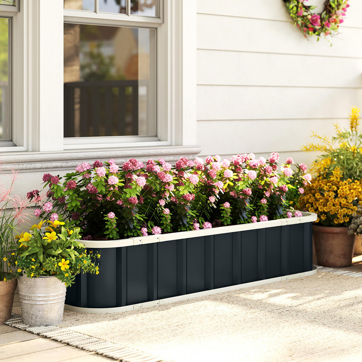 HOCHBEET Verzinkter Stahl Kunststoff Dunkelgrau 136/52/31 cm - Dunkelgrau, Metall (52/31/136cm) - Outsunny