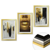 WANDBILDER 3er Set - 20x30 cm Goldrahmen - Abstrakte Porträtmalerei - Goldfarben, Kunststoff (20/30cm) - ArtPrintCave