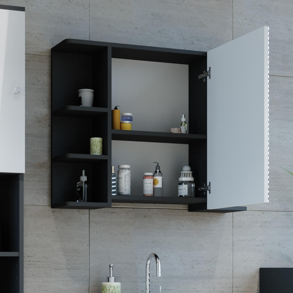 BADSPIEGELSCHRANK Fynn Anthrazit 79.6 x 64 cm - Anthrazit, Holzwerkstoff (79.6/64/21.2cm) - Vicco