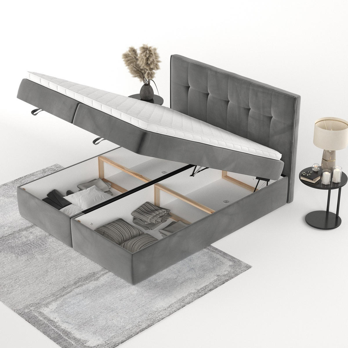 BOXBETT Tivra 200/200 cm Grau im Kronos Stoff - Schwarz/Grau, Holz/Holzwerkstoff (200/200cm) - AltaBeds