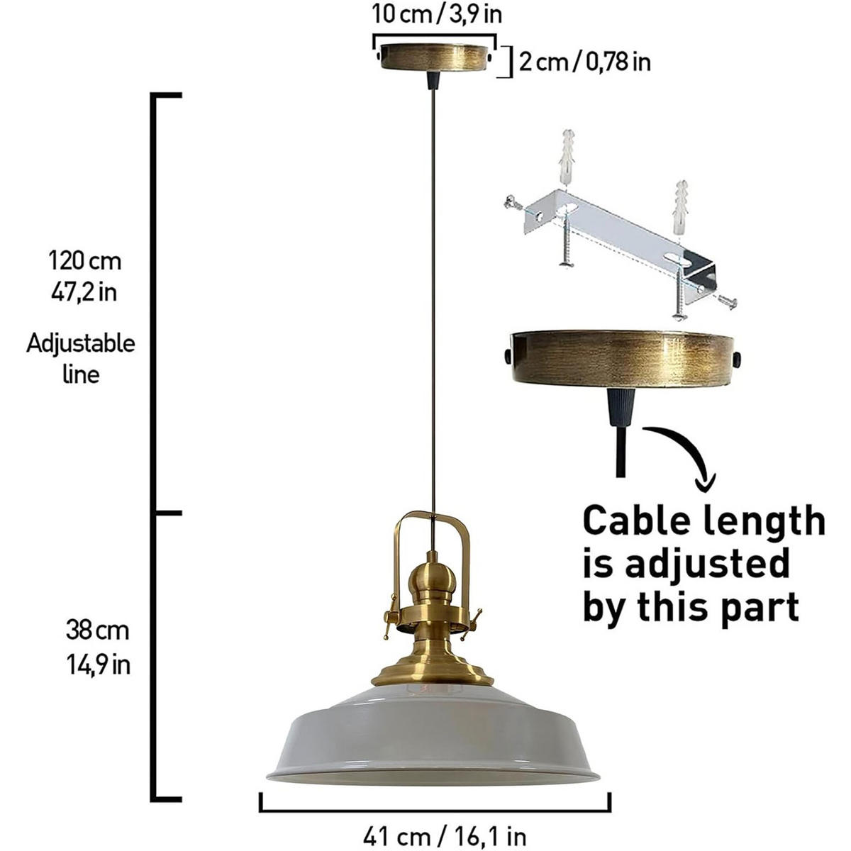 PENDELLEUCHTE Asletl 41/38 cm - Grau, Metall (38/41/160cm) - Bamyum