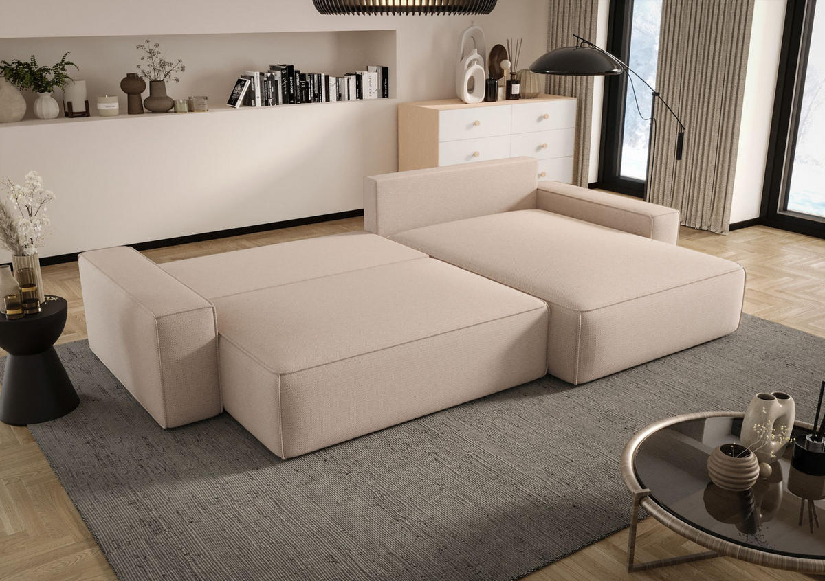 ECKSOFA CALIFORNIA rechts grün Cord Poso 14 - Schlaffunktion, Bettkasten - Grün, Textil (280/184cm) - Cornero