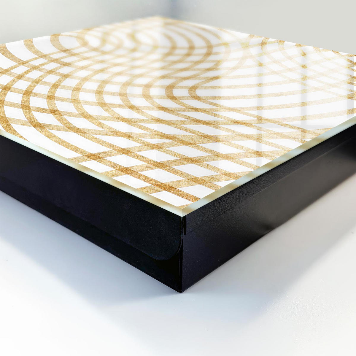 SCHLÜSSELBOX Schwarz 30x30 cm- Türöffnung nach rechts - Geschwungene Linien - Gelb, Metall (30/30/5cm) - TULUP