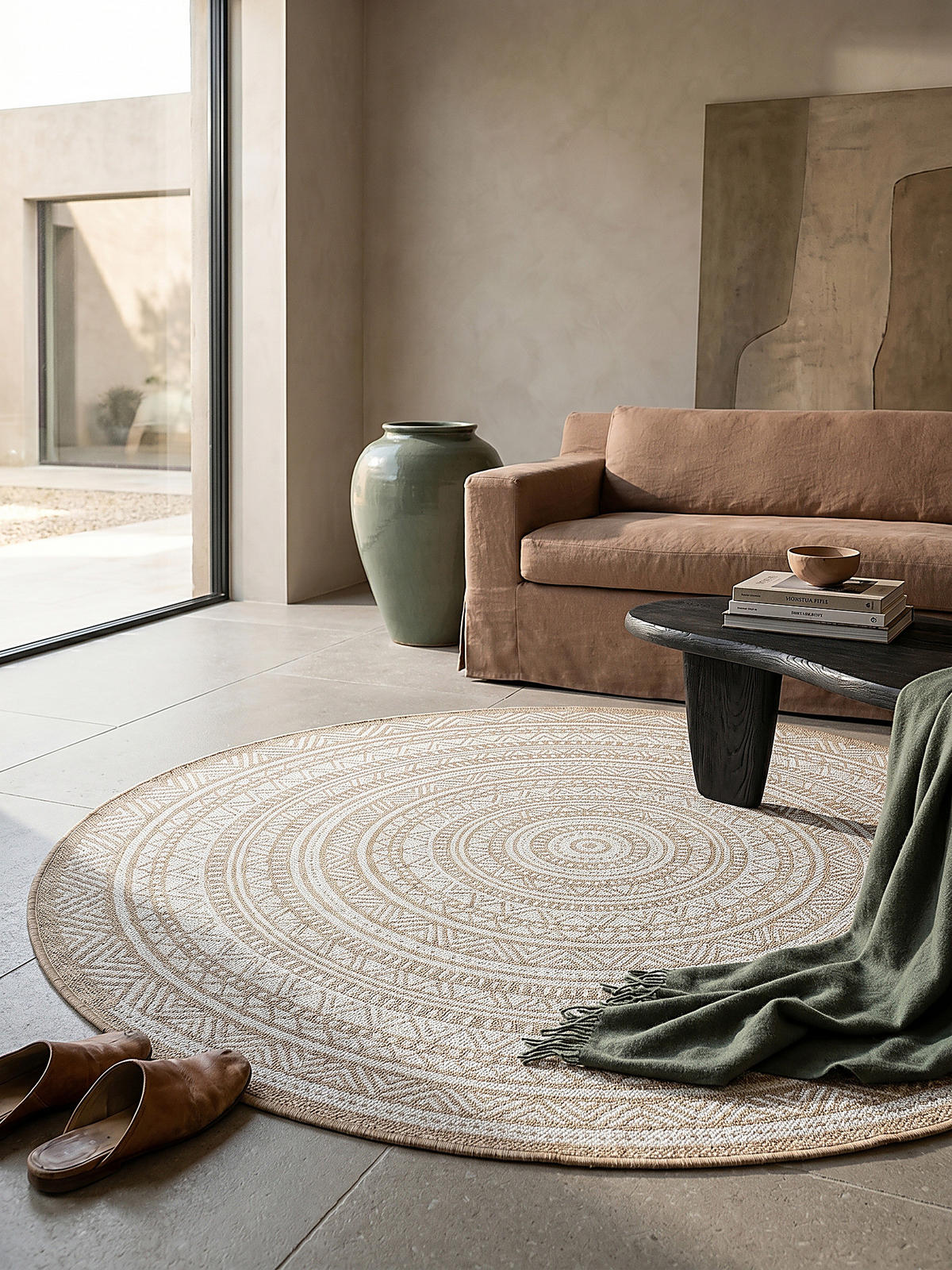 RUNDTEPPICH Orientalisch BORNO Polypropylen Natur 120 x 120 cm - Beige, Textil (120/120cm) - KADIMA DESIGN