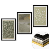 WANDBILDER 3er-Set - 40x60 cm Schwarzer Rahmen - Abstrakte florale Wellenmuster - Schwarz, Kunststoff (40/60cm) - ArtPrintCave