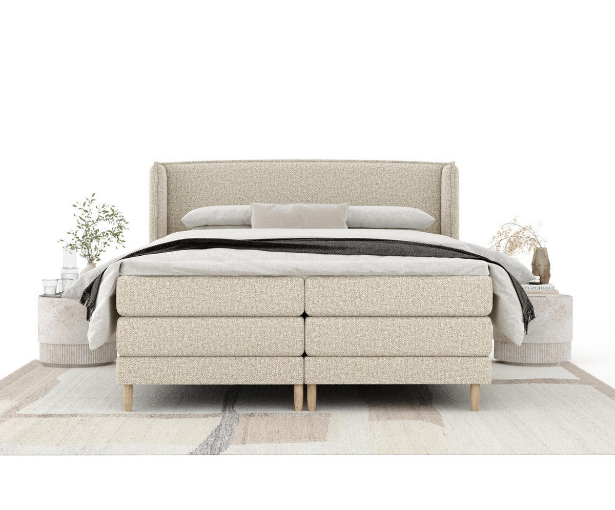 BOXSPRINGBETT Carizzo Beige 140/200 cm mit Matratze und Topper - Beige/Naturfarben, Holz/Holzwerkstoff (140/200cm) - Maison de Reve