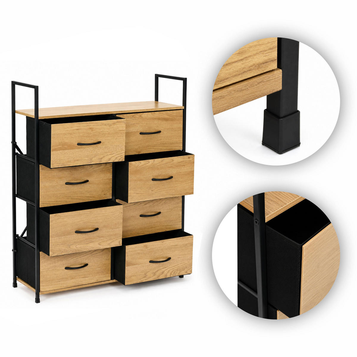 KOMMODE Holzoptik 8 Stoffschubladen - Schwarz/Braun, Holzwerkstoff/Textil (80/107/24cm) - Mat-Haus