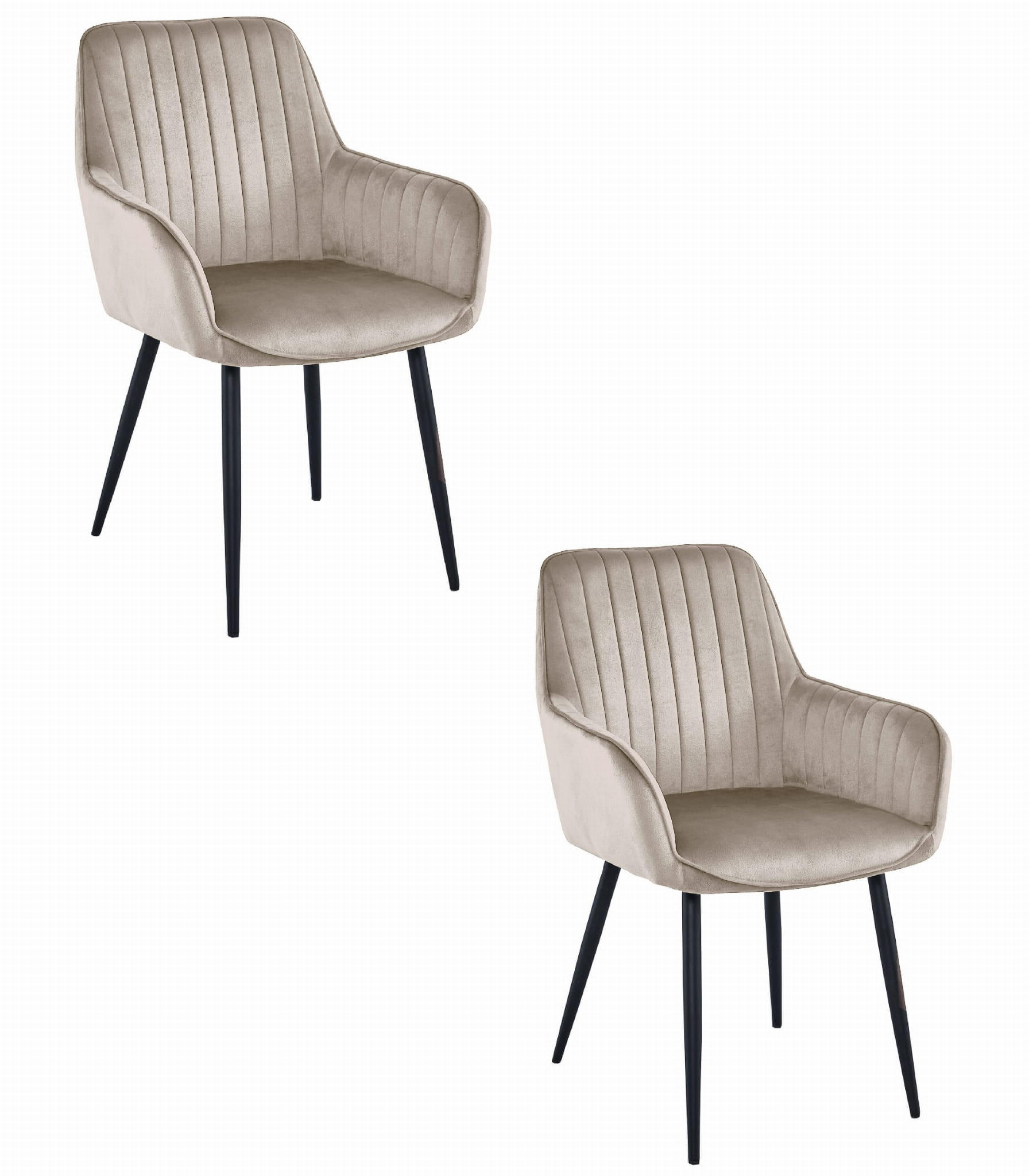 ESSZIMMERSTUHL 2-er Set SELO dunkelbeiger Sitz, schwarze Beine - Beige/Schwarz, Textil (55/83.5/45.5cm) - Valora