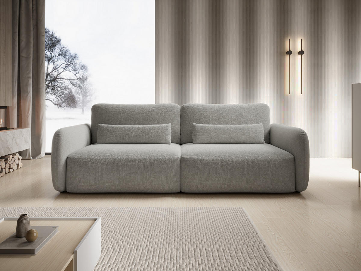 SCHLAFSOFA 240 cm Lumina, Chenille, Bettkasten, Hellgrau - Hellgrau, Holz (238/87/103cm) - Emporius