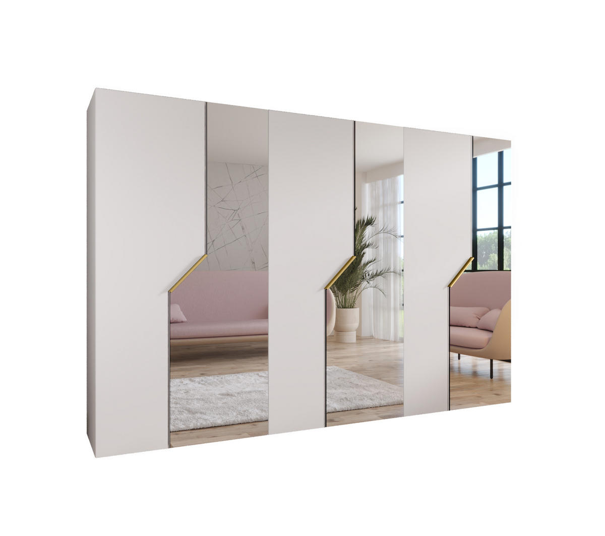 DREHTÜRENSCHRANK 202/300/52 6-türig - Goldfarben/Weiß, Holz/Metall (300/202/52cm) - Abiks Möbel