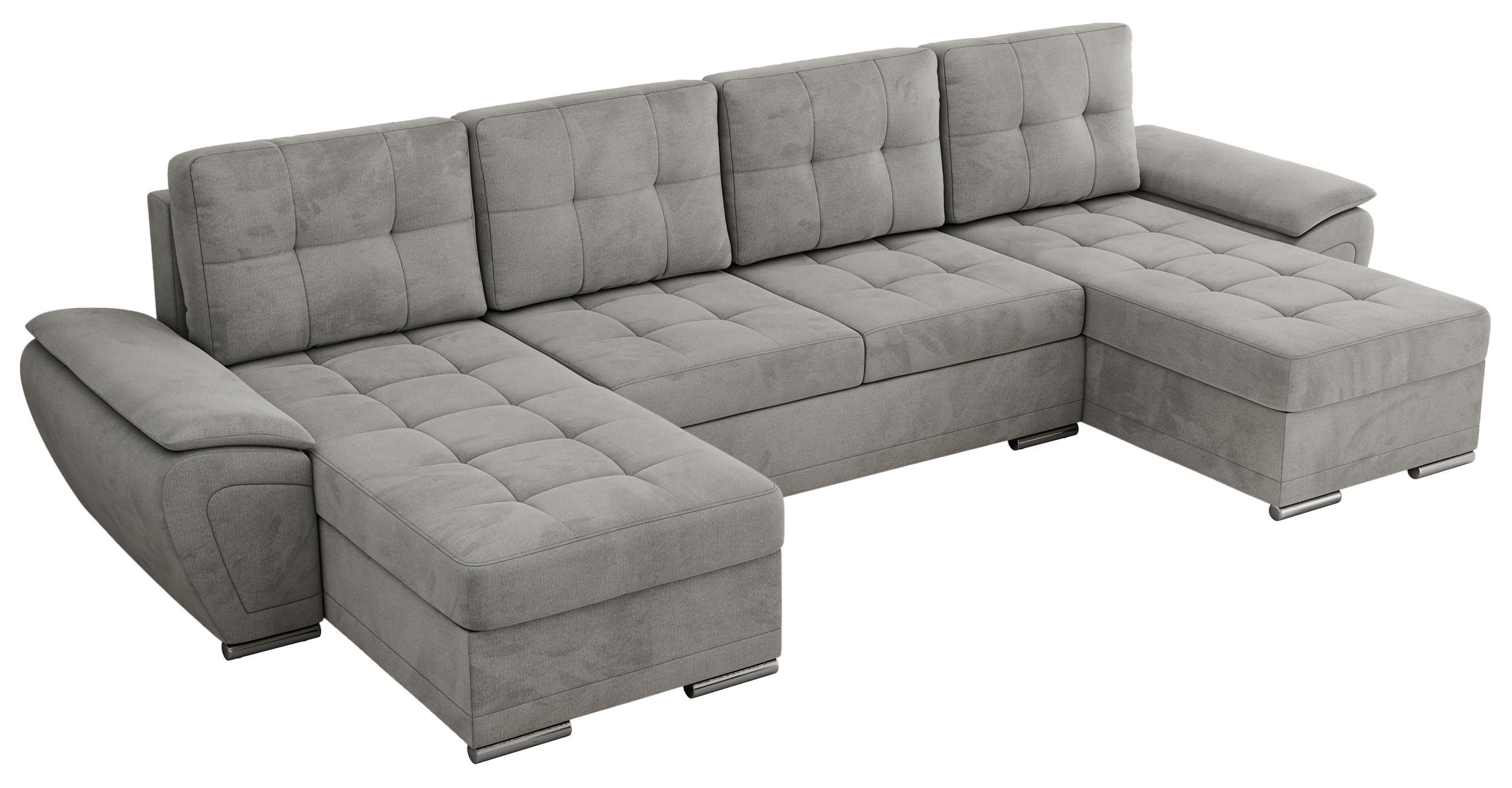 WOHNLANDSCHAFT UMBRIA U Hellgrau Velvet - Hellgrau/Grau, Textil/Metall (336/85/157cm) - MKS