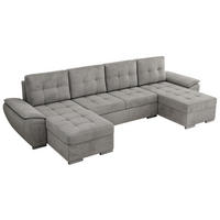 WOHNLANDSCHAFT UMBRIA U Hellgrau Velvet - Hellgrau/Grau, Textil/Metall (336/85/157cm) - MKS