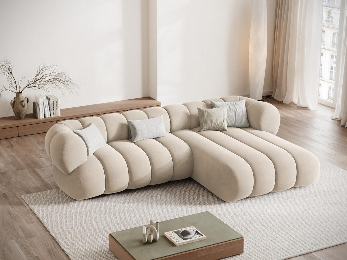 ECKSOFA rechts Koge aus Samt leichtes beige 5 Sitzplätze - Creme, Textil (165/270cm) - Cosmopolitan Design