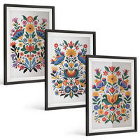 BILDER SET 3er Set - 40x60 cm Schwarzer Rahmen - Blumenmuster in intensiven Farben - Schwarz, Kunststoff (40/60cm) - TULUP