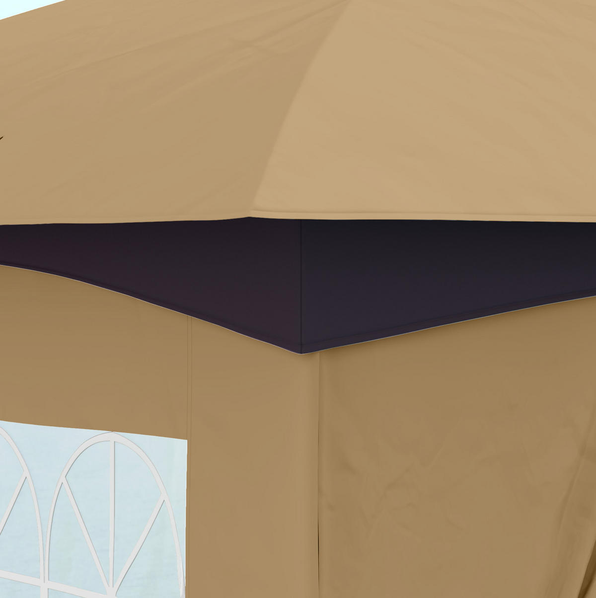 GARTENPAVILLON 335/335/285 cm mit Doppeldach, UV-Schutz und Seitenteilen aus Polyester, Beige - Beige, Textil (335/285/335cm) - Redom