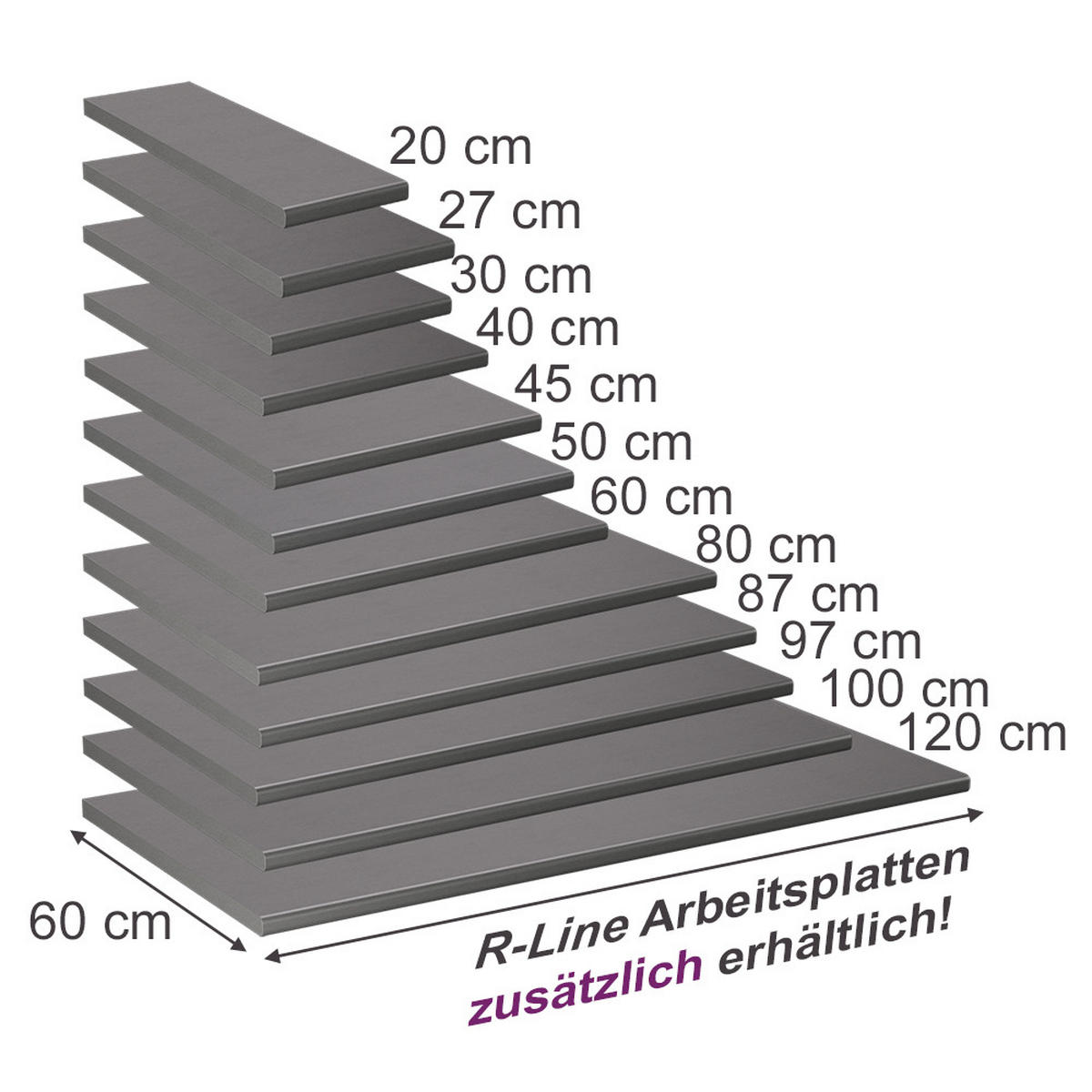 KÜCHENARBEITSPLATTE R-Line, Platin, 50 cm - Platinfarben, Holzwerkstoff (50/2.8/60cm) - Vicco
