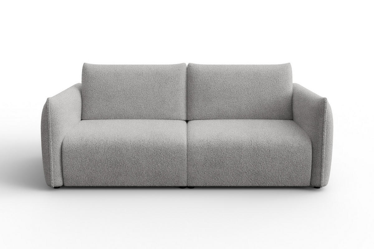 SOFA TAUER 3-Sitzer, Bouclé-Stoff hellgrau - Hellgrau/Schwarz, Holz/Textil (206/84/112cm) - Courtois Laville