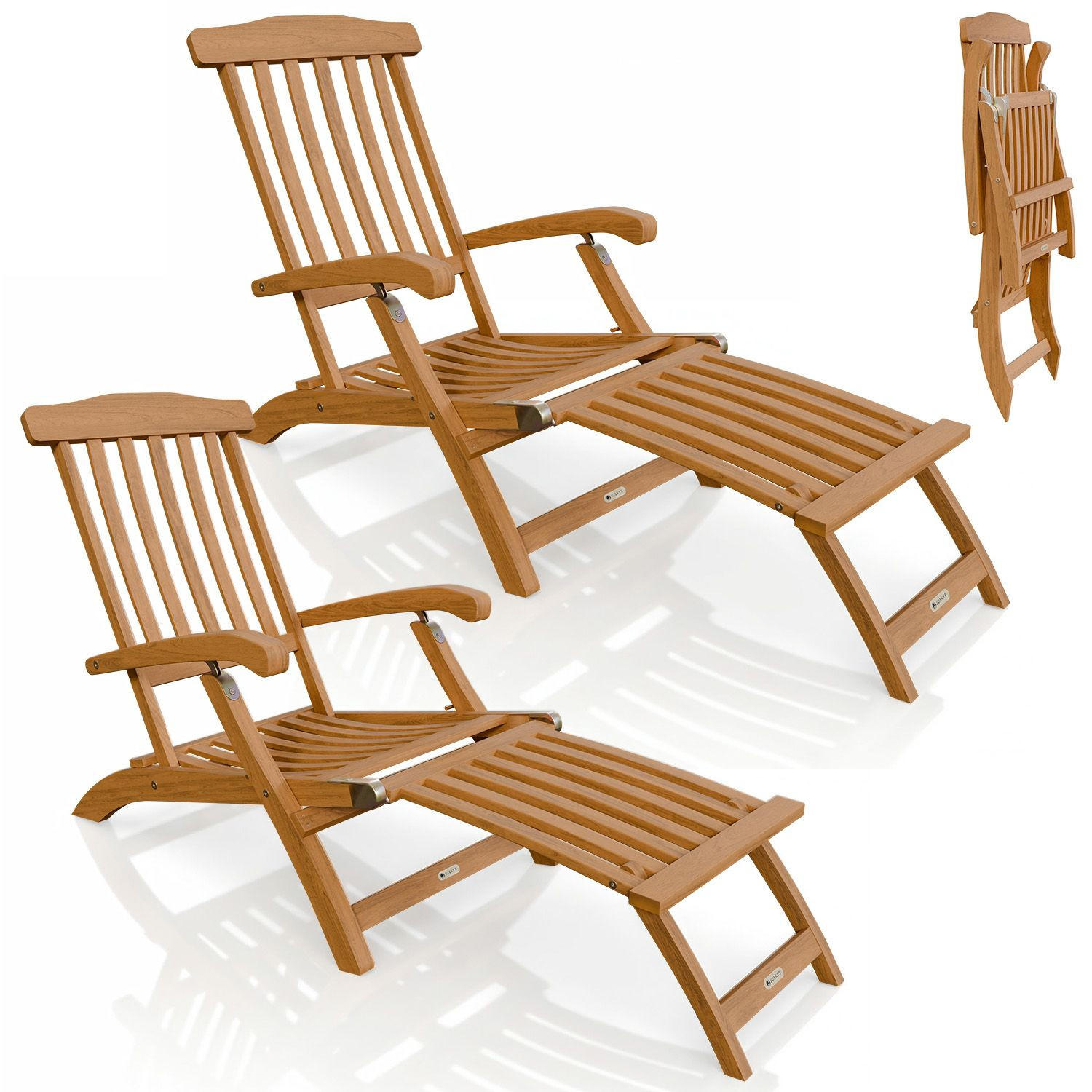 SONNENLIEGE Evia natur 196x54x95 cm (2er-Set) - Naturfarben, Holz (54/95/196cm) - Juskys