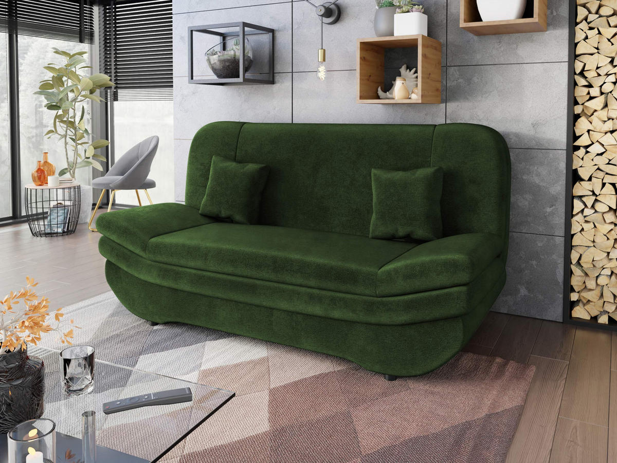 SCHLAFSOFA Weronika - Dunkelgrün/Schwarz, Holz/Kunststoff (200/95/90cm) - MIRJAN24