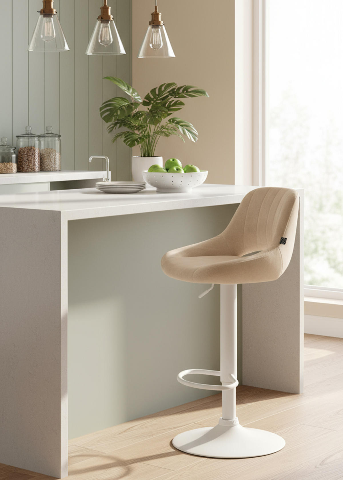 BARHOCKER Milos Samt weiß creme - Naturfarben/Weiß, Textil/Metall (47/106/48cm) - TPFLiving