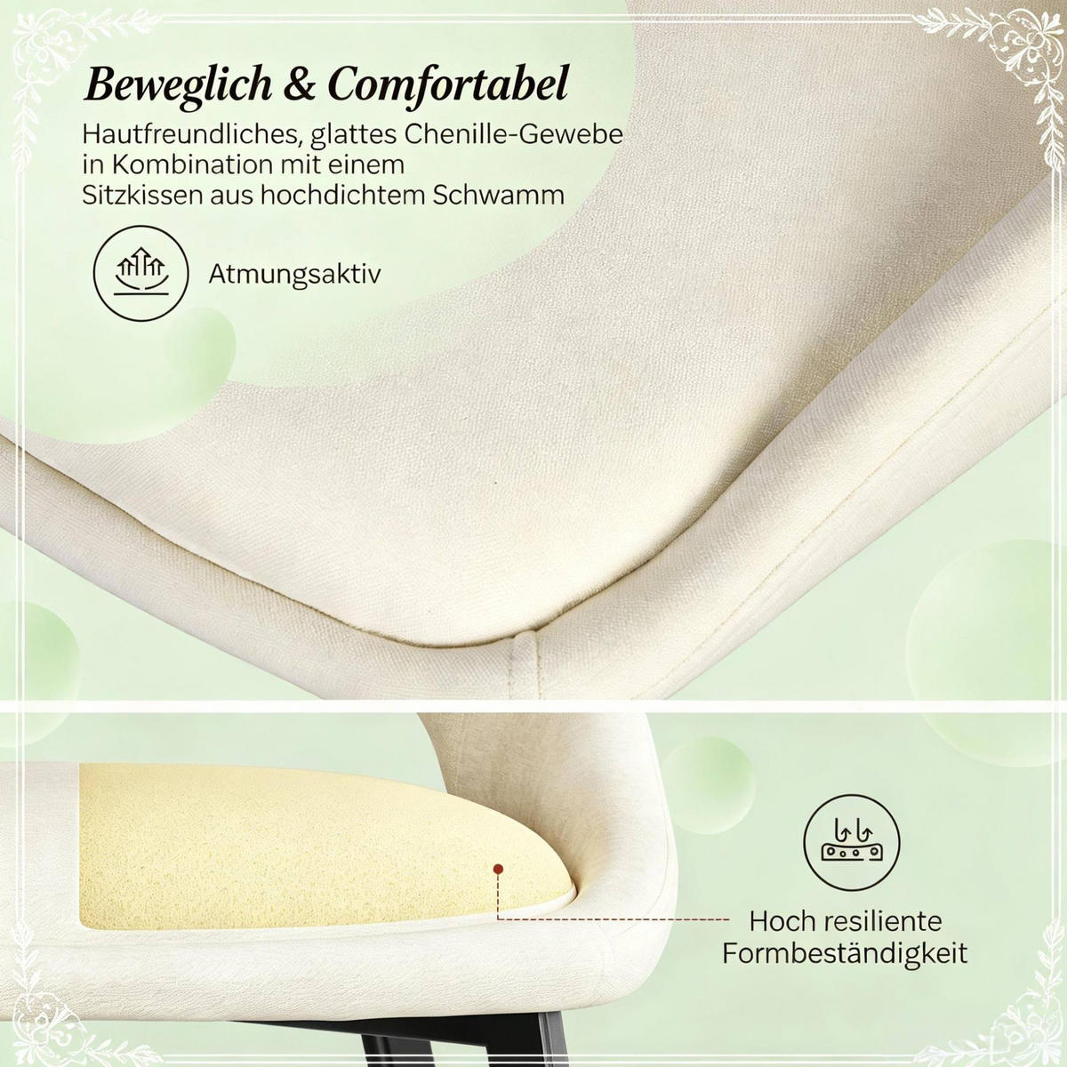 ESSSTUHL 2er-Set Chenille Beige 43 x 40 x 86 cm - Beige, Metall (40/86/43.2cm) - Meubliv
