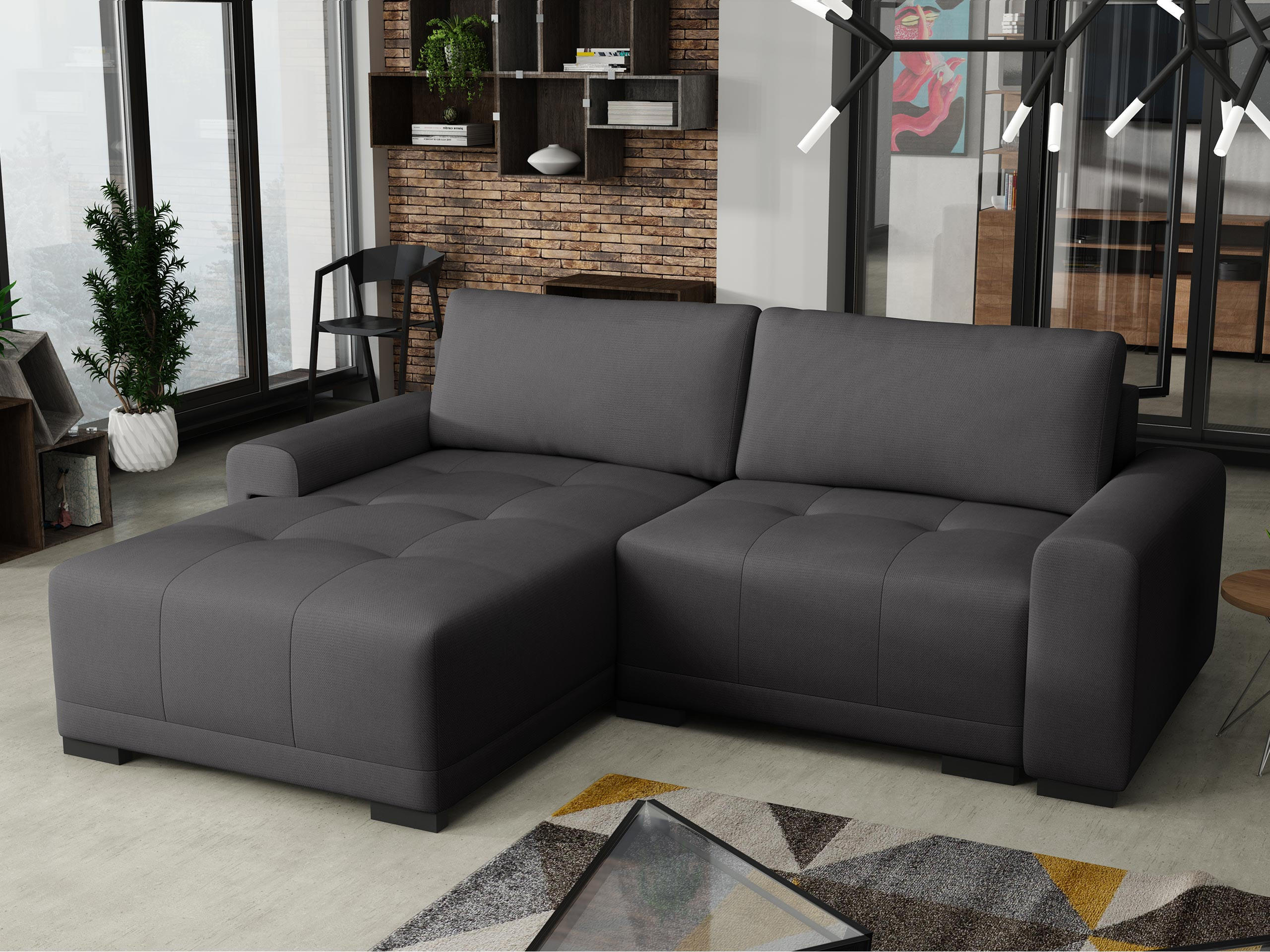 ECKSOFA Milton - Schwarz/Grau, Holz/Textil (237/180cm) - MIRJAN24