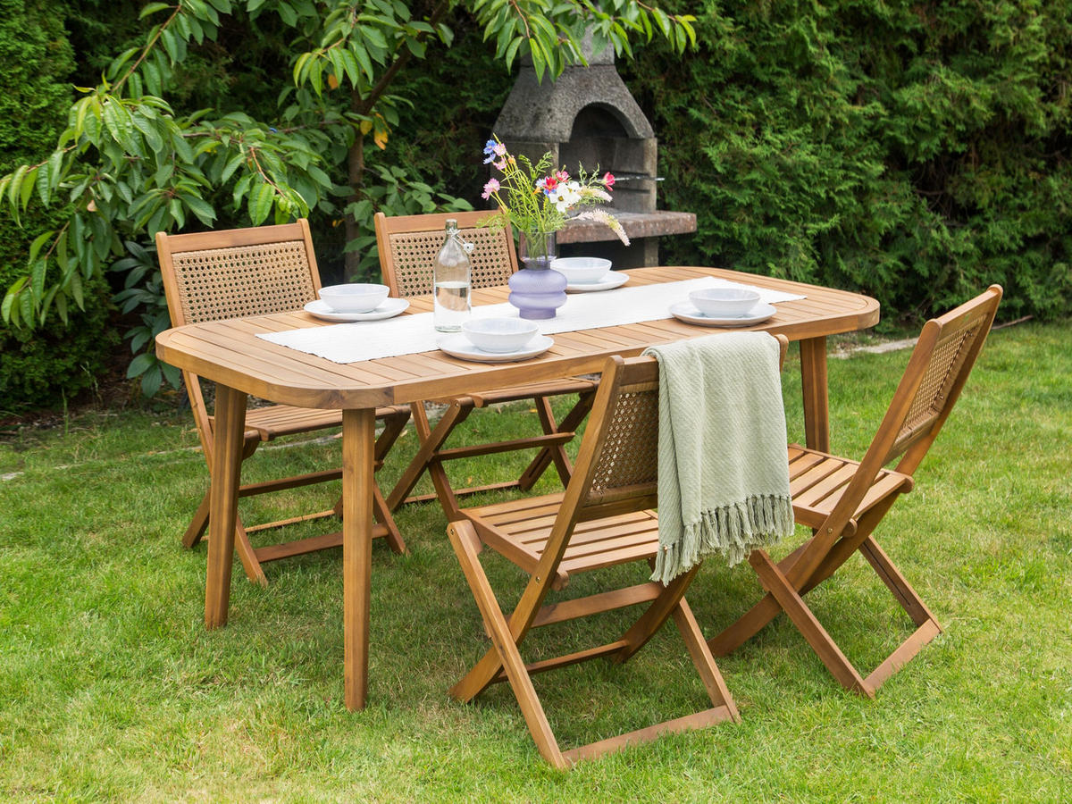 GARTENTISCH Heller Holzfarbton Paraggi - Hellbraun, Holz (90/180/77cm) - Beliani